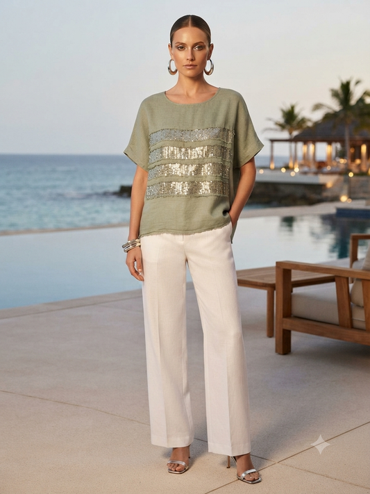Sequin panel Shirt Khaki
