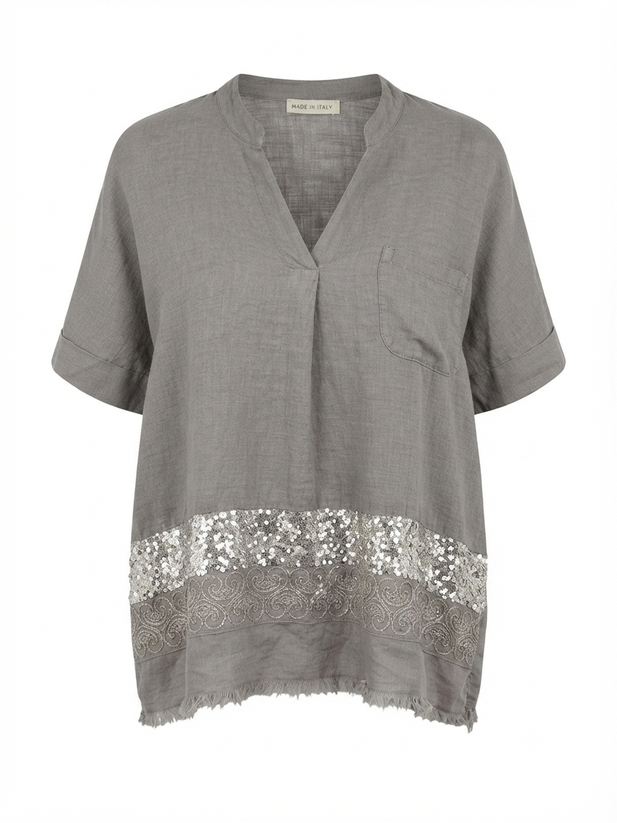 Italian linen sequin strip top