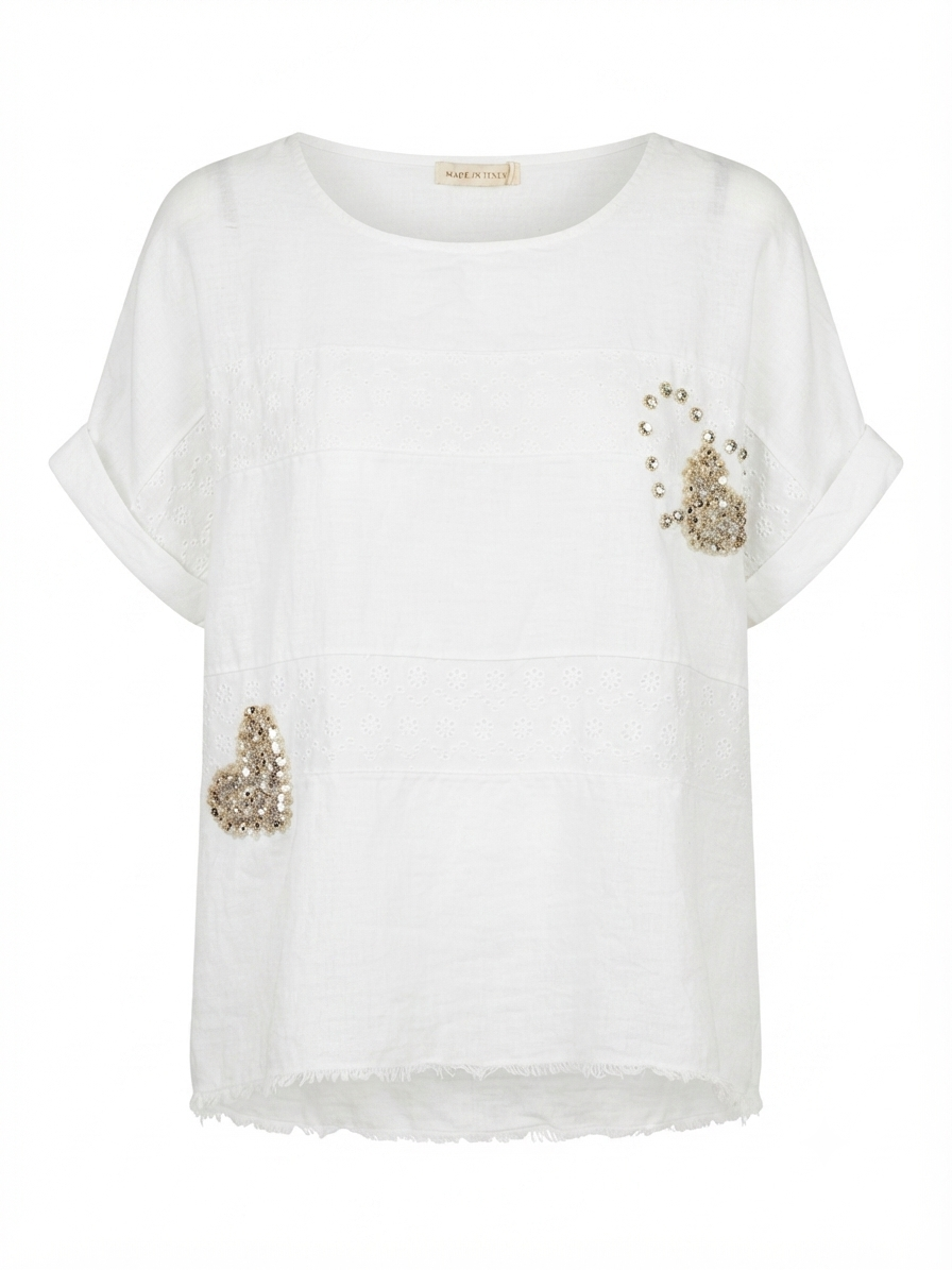 Italian linen sequin heart top